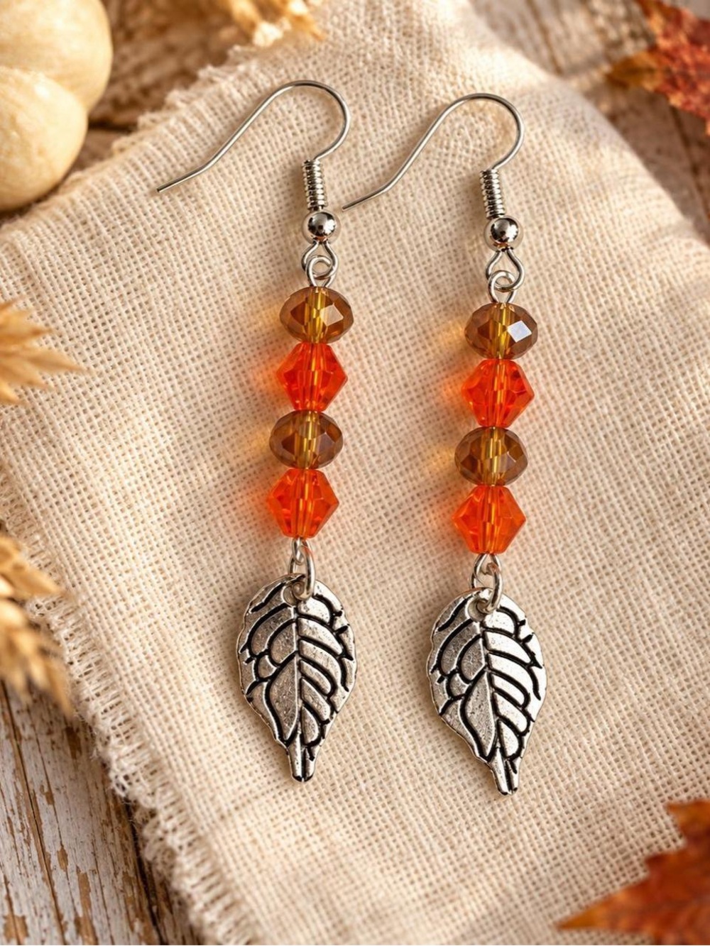 Handmade Orange & Amber Leaf Dangle Earrings | Harvest Souls